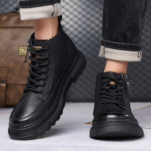 YOUTEN Men's Ankle Chukka <b>Boots</b> Toe Plush Lining Rubber Sole Solid Pattern Shoe Tongue Logo Warm Winter Casual Leather <b>Boots</b> - Product Image 3