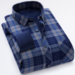 Autumn <strong>Winter</strong> New Plaid <strong>Shirt</strong> with Fleece Lining, Thickened, Business Casual, Non-Iron <strong>Shirt</strong> with Elastic, Middle-Aged and Elder - Product Image 3