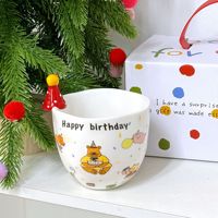 Tasse à café en céramique mignonne avec couvercle pour eau, lait, tasse à main, cadeau d'anniversaire.