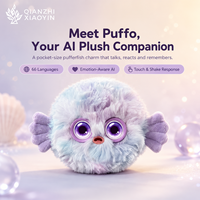 Peluche Grande de Puffo Morado con IA, en Posición Acostada, Cara de Muñeca ABS, Lazo Dorado, Clon de Voz, Modelo ChatGPT, 66+ Idiomas, Carga USB, 2.4G