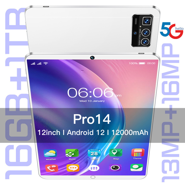 Custom Branded 12 Inch Android Tablet with Dual SIM 16GB+1TB Educational Use Phone Call Capable