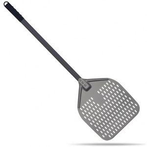 Pala per <span class=keywords><strong>Pizza</strong></span> in Acciaio Inox da 13 Pollici, Spatola Perforata da 12 Pollici con Taglierina e Manico Lungo in Legno Naturale - Product Image 1