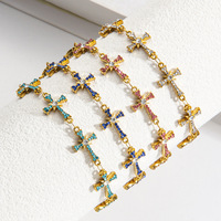 Pulsera de Cruz de Acero Inoxidable con Circonitas Novirassine, Plateada/Dorada, Resistente al Agua, Hipoalergénica, Sin Deslustre, para Uso Diario
