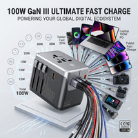 Adaptateur de voyage universel Gan 100W, best-seller aux Émirats arabes unis, au Royaume-Uni, aux États-Unis, en Europe, en Australie, chargeur USB multi-ports rapide PD pour MacBook, ordinateur portable