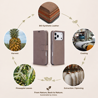 Op maat gemaakte bio-gebaseerde veganistische ananasleren magnetische afneembare kaarthouder, telefoonportemonnee hoesje voor iPhone 17 Pro Max met standaard