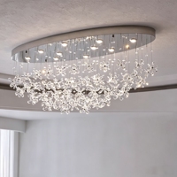 Lustre en cristal de pétales de luxe personnalisé, base en acier inoxydable, éclairage LED à intensité variable pour villa, salon, salle à manger
