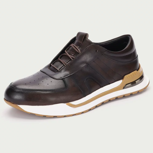 <b>Men</b> Cowhide Leather Business Casual <b>Shoes</b> Breathable Spring Rubber Sole Leather Toe Cap Lace Low Cut Size 38-46 Black Coffee - Product Image 3