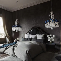 Lustre multi-bras en cristal de verre fait main avec abat-jour en tissu, design candélabre pour villa, hôtel, chambre, salon, éclairage décoratif de plafond