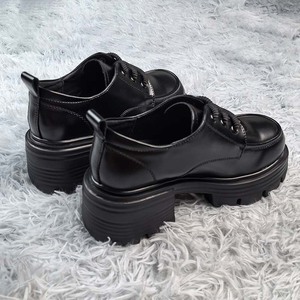 Chaussures de marche pour femmes en cuir de vachette, baskets de sport à lacets, semelle plate surélevée, semelle extérieure en caoutchouc antidérapante, semelle intermédiaire en EVA, talon épais, décontractées - Product Image 3