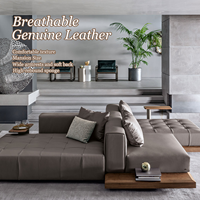 Canapé d'angle en cuir véritable de luxe italien de haute qualité pour salon de maison de prestige