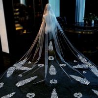 Feishiluo Offres Spéciales luxe 3.5m de Long blanc ivoire dentelle Appliques bord mariage voiles de mariée Tulle cathédrale voile avec peigne