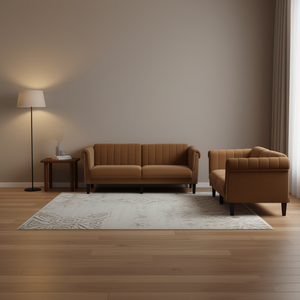 Set Divano in Legno Massello per Soggiorno, Velluto Marrone, Design Moderno Contemporaneo D0100H5LRHP - Product Image 2