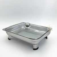 Plat à réchaud rectangulaire en acier inoxydable 3L abordable |   Réchaud de buffet économique avec couvercle en verre pour aliments