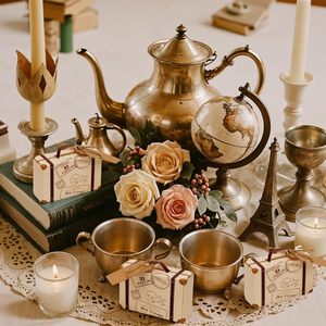Mini valise boîte à dragées, petite boîte cadeau 3"x2"x1.2" avec étiquettes pour fête sur le thème du voyage, mariage - Product Image 5