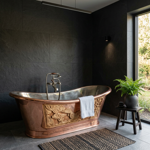 Baignoire rectangulaire de luxe en cuivre avec couvercle, finition extérieure patine bleu-vert, autoportante, avec fonction bain à remous - Product Image 4