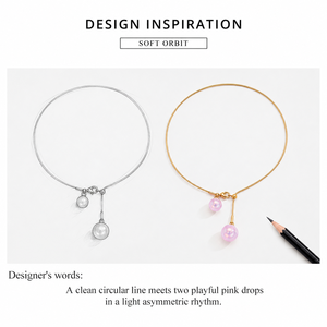 Collier à perles roses en acier inoxydable, perles en résine, plaqué or 14K sous vide, design fil de collier - Product Image 4