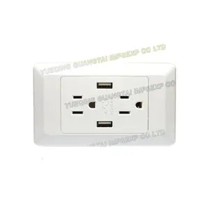 High Quality 2 USB 5V 2A US Type Wall Mounted Outlet Double Schuko Socket USB American Standard Wall Socket