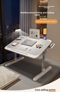 ポータブル折りたたみ式PUレザーデスクトップ読書テーブル木製ノートコンピュータデスクリフティングベッド付き寝室用 - Product Image 3