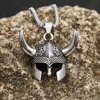 Yunnique – pendentif casque Viking en acier inoxydable pour hommes, collier avec motif de nœud celtique, chaîne de 60cm, bijoux cadeau