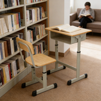 Table d'écolier ergonomique avec grand tiroir et crochet pour casque, hauteur réglable, pieds en métal, design moderne pour usage scolaire