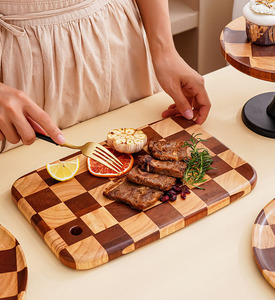Acacia Wood square Checkerboard Cake <b>Plate</b> Cake Stand Serving Tray Dessert Platter Display <b>Rack</b> Cutting Board Pastoral - Product Image 6