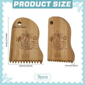Conjunto de 3 Coconut Tree Pattern Bamboo Surfboard Waxing Tool Set <span class=keywords><strong>Sex</strong></span> Wax Remover Raspador Surf Wax Combs - Product Image 2