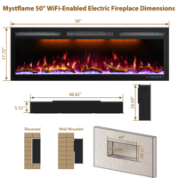 Luxstar Inserts de cheminée électrique Wi-Fi de 50 pouces Thermostat de foyer encastré en gros Contrôle APP Alexa pour usage domestique