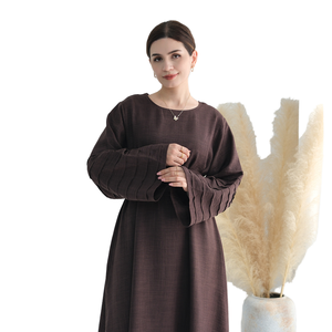 Dubai Oriente Medio Turkiye suelto grande elegante vestido musulmán mujeres estilo Simple Abaya modesto <span class=keywords><strong>Catan</strong></span> bata con cinturón Maxi vestido - Product Image 2
