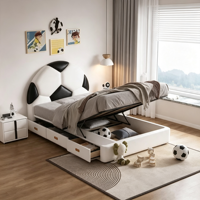 Tête de lit en forme de ballon de football en cuir, lit pour enfants rembourré et moelleux, lit pour adolescents pour chambre à coucher