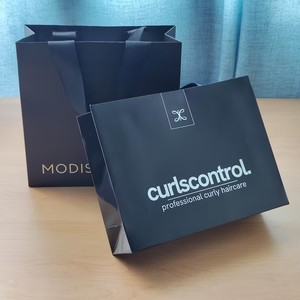 Custom Inside & Outside Glossy Black Paper Shopping <b>Bags</b> Silver Foil Logo <b>Luxury</b> Tote <b>Bags</b> For Hair Care Salon Packaging - Product Image 2