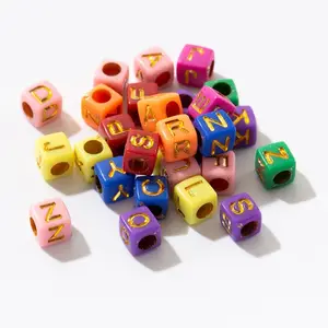 Factory Supplier Colorful Acrylic Beads Cube Alphabet Letter Beads For Jewelry Makings