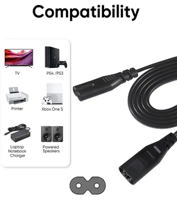Rallonge d'alimentation IEC 320 C8 à C7 résistante à la chaleur 3.3 pieds 100-240V câble IEC 320 C8 à IEC 320 C7 - Product Image 5