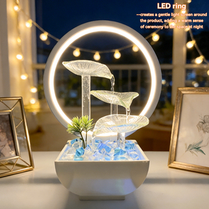 Fontaine d'eau de table moderne avec galets de cristal, design feuille <span class=keywords><strong>en</strong></span> <span class=keywords><strong>verre</strong></span> transparent, anneau lumineux LED, alimentation USB, décoration intérieure - Product Image 4