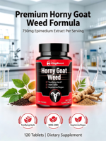 Comprimés de Maca et d'Extrait d'Épimède (Horny Goat Weed) 750mg, Soutien à la Vitalité Masculine, 120 Comprimés, OEM ODM Marque Privée