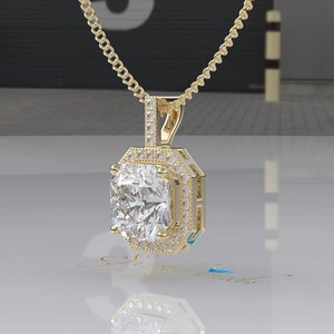 Asscher Cut Moissanite <b>Pendant</b> Solid Gold 3CT Asscher Halo Lab Grown Diamond <b>Pendant</b> Necklace Halo Square <b>Emerald</b> Cut <b>Pendant</b> - Product Image 1