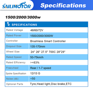 <span class=keywords><strong>Kit</strong></span> de Conversión de Bicicleta Eléctrica Sailimotor de 2000W, Batería de 52V, <span class=keywords><strong>Kit</strong></span> de Conversión para Ruedas MTX de 26 y 29 Pulgadas - Product Image 5