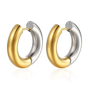 2023 New Trendy 22mm Hoop Ear ring 18K Gold Plated Stainless Steel Two Tone Gold And Silver Hoop Earrings For women