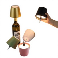 Lampe de table LED moderne sans fil rechargeable en métal, avec abat-jour en forme de bouteille de vin, 3 couleurs, gradation progressive, commande tactile