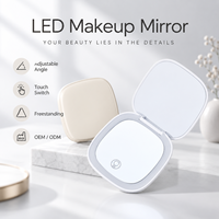 Miroir de maquillage LED portable à interrupteur tactile, compact, carré, réglable, sur pied, pour la maison et les voyages