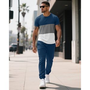 <b>Mens</b> 2 Piece Sweatsuits Set Short Sleeve <b>Pullover</b> Joggers Sweatpants Summer Casual Breathable Tracksuit Outfits - Product Image 5