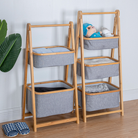 Vente en gros de grands chiffons imperméables pliants durables à 3 niveaux panier à linge en bambou naturel paniers étagère pour le salon