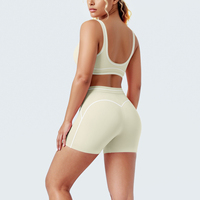 Conjunto de yoga de 2 piezas con ribetes en contraste, sujetador deportivo con cuello en V, pantalones cortos de ciclista de cintura alta con costura en forma de corazón y efecto levantacola, conjunto de entrenamiento, 11 colores