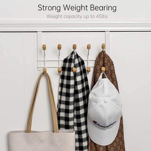Sturdy Metal Over Door Wooden Hooks Organizer Rack for Hanging <b>Coats</b> Hats <b>Robes</b> Towels,Bathroom Bedroom Door Hangers - Product Image 5