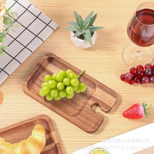 Acacia Wood Serving <b>Tray</b> With Wine Glass Holder For Food And Fruit Hotel Coffee <b>Tea</b> Use - Product Image 3