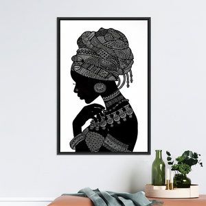 Elegant African Woman Silhouette Printed Canvas Artwork for Home Decor,<b>BLACK</b> <b>FRAMED</b> CANVAS - Product Image 3