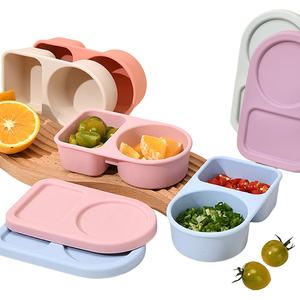 Household Reusable 2 Compartment Snack <b>Box</b> Food <b>Container</b> Bento <b>Box</b> Food Grade Silicone Seasoning <b>Box</b> With Lids - Product Image 1