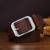 Sabuk Kulit Asli Berkualitas Tinggi Sabuk Kulit Vintage untuk Pria Gesper Baja Tahan Karat Berukir Sabuk Jeans Pria