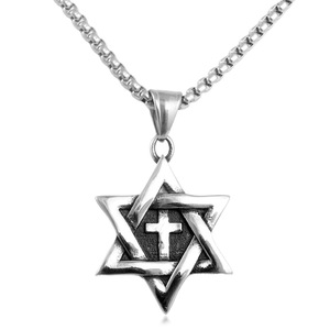 Pendentif étoile à six branches en acier inoxydable avec design croix, collier unisexe, bijoux géométriques tendance 231036 - Product Image 5