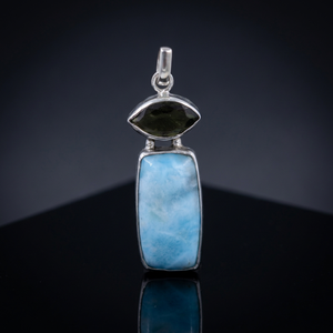 Colgante de Plata 925 con Moldavita y Larimar Glamorosos, Gema de Alta Calidad, Venta Caliente, Logotipo Grabado Personalizado, Amuleto Hecho a Mano, Joyería para Fiestas - Product Image 3
