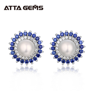 925 Rắn Bạc Vẻ Đẹp Thanh Lịch Trắng Ngọc Trai Nước Ngọt Stud Bông Tai Đối Với Phụ Nữ Cao Chất Lượng Fine Ngọc Trai Và Sapphire Đồ Trang Sức - Product Image 1